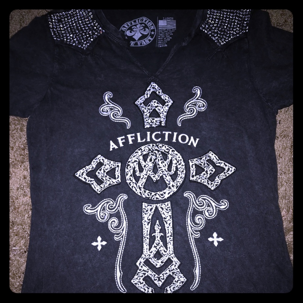 Affliction studded shirt.